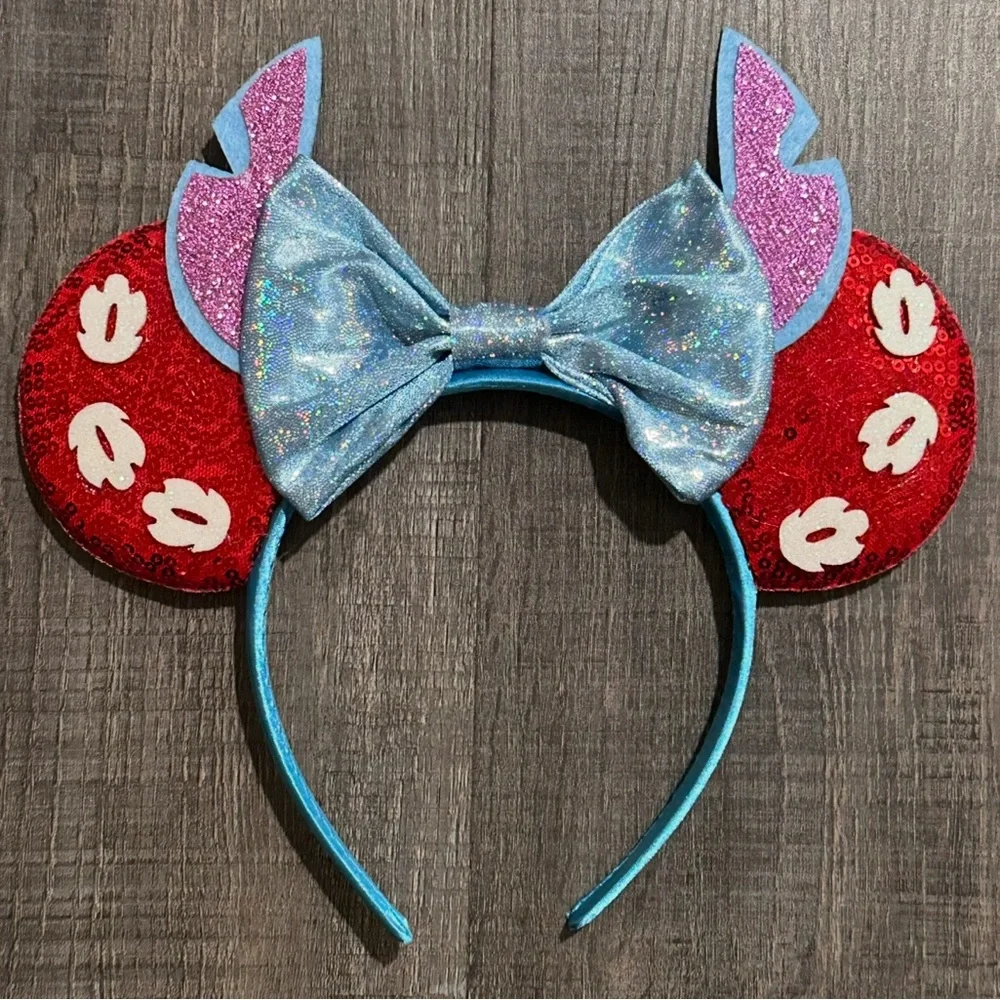 New Sequin Lilo & Stitch Inspired Mouse Ears & Bow Headband